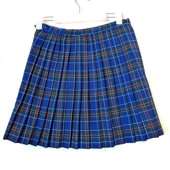 Catholic School Skirt Circa 1950’s Vintage Pleated A-Line Blue Plaid Skirt  Size - Picture 1 of 1